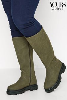 Yours Curve Green Extra-Wide fit Cleated Calf Boot (R61014) | €31