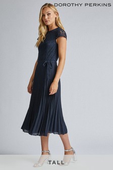 Dorothy Perkins Navy Tall Alice Lace Top Pleated Midi Dress (R61314) | €44