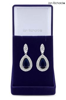 Jon Richard Rhodium Plated Cubic Zirconia Baguette Navette Sapphire Blue Pear Drop Earrings - Gift Boxed (R61444) | kr820