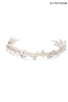 Jon Richard Delilah Silver Plated Pave Feather And Pearl Tiara - Gift Pouch