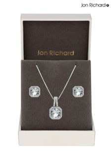 Jon Richard Silver Rhodium Plated Aqua Blue Cubic Zirconia Crystal Square Drop Set - Gift Boxed (R61593) | 34 €