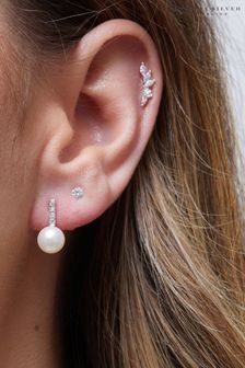 Simply Silver 925 Freshwater Pearl Cubic Zirconia Bar Drop Earrings