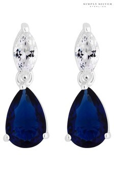 Simply Silver Sterling Silver 925 Sapphire Blue Cubic Zirconia Pear Drop Earrings (R61645) | ₪ 93
