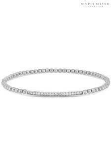Simply Silver 925 Cubic Zirconia Bar Beaded Stretch Bracelet
