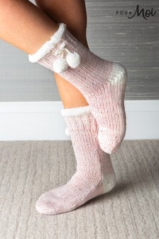 Pour Moi Cream Sequin Slub Knit Cosy Slipper Sock (R62092) | €18.50
