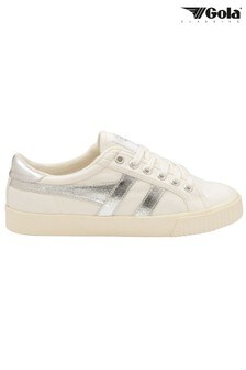 Gola White and Silver Tennis Mark Cox Canvas Lace-Up Trainers (R63574) | ₪ 256
