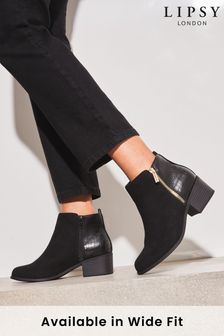 Lipsy Black Wide FIt Texture Side Zip Ankle Boot (R64145) | kr780