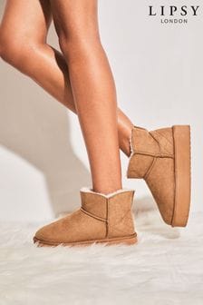 Коричневый - Lipsy Warm Lined Faux Suede Low Ankle Pull-on Boots (R64163) | €36