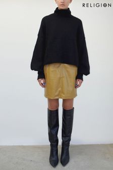 Religion Mustard Faux Leather Mini Skirt With Zip Pockets (R64295) | €75
