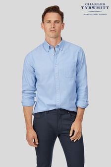 Charles Tyrwhitt Blue Plain Slim Fit Button-Down Washed Oxford Shirt (R64758) | $63