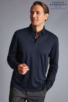 Charles Tyrwhitt Navy Plain Long Sleeve Smart Jersey Polo Shirt (R64761) | ₪ 160