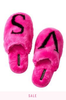 Victoria's Secret Logo Faux Fur Slippers