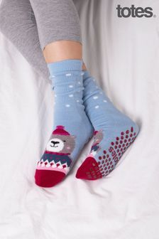 Blau/Bär - Totes Original Hausschuh-Socken mit weihnachtlichem Katzendesign (R67002) | 13 €