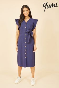 Yumi Blue Linen Blend Midi Shirt Dress (R69062) | €31