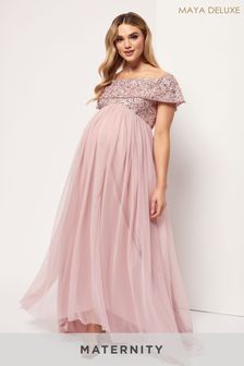 Maya Pink Maternity  Bardot Sequin Maxi Dress (R69114) | ₪ 438
