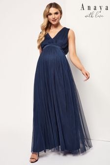 Anaya With Love Navy Maternity V Neck Maxi Dress (R69130) | €81
