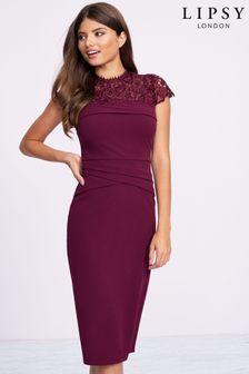 Lipsy Berry Red Lace Top Bodycon Dress (R71705) | INR 6,225