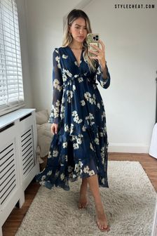 Women s Style Cheat Blue Floral Long Sleeve Dresses Next Luxembourg