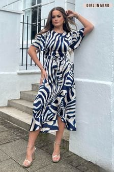 Girl In Mind Monochrome Zebra Short Sleeve Frill Detail Midi Dress (R71937) | €27