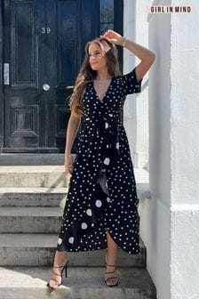 Girl In Mind Black Polka Dot Farren Wrap Maxi Dress (R71944) | €29