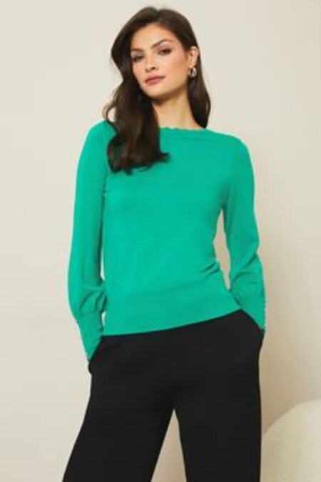 Lipsy Green Scallop Long Sleeve Knitted Jumper (R72043) | €29