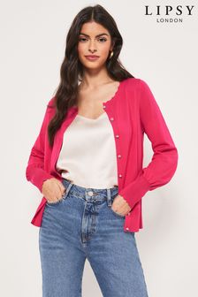 Lipsy Pink Scallop Detail Knit Diamanté Button Cardigan (R72135) | INR 2,780