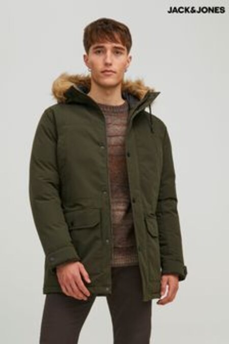 Negru - Haină parka Jack & Jones cu blană sintetică la glugă (R72891) | 538 LEI