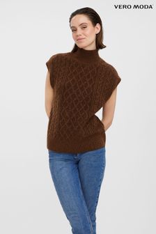 Braun - Vero Moda Cable Knit High Neck Knitted Jumper Vest (R72909) | 32 €