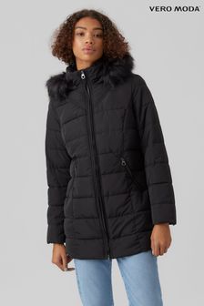 Vero Moda Padded Longline Coat With Faux Fur Warm Lined Hood (R72926) | €33