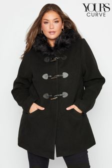 Yours Curve Black Duffle Coat With Fur (R73275) | €45