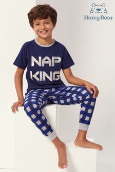 Harry Bear Blue Check Nap King Short Sleeve Pyjama Set (R73333) | 20 €