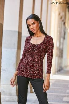Sosandar red ditsy floral Floral Print Ruched Front Top (R73425) | LEI 269