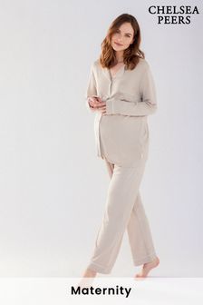 Chelsea Peers Cream Maternity Modal Regular Button Up Long Pyjama Set (R73493) | 65 €
