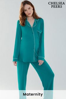 Chelsea Peers Green Maternity Modal Regular Button Up Long Pyjama Set (R73495) | INR 6,701