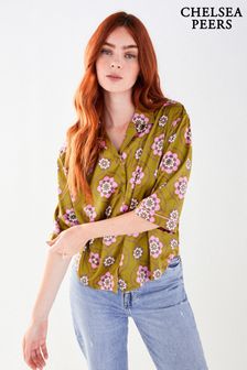 Chelsea Peers Green Retro Floral Satin Boxy Button Up Shirt (R73516) | 43 €