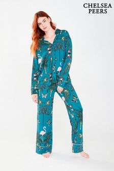 Chelsea Peers Green Butterfly Jungle Relaxed Button Up Long Pyjama Set (R73528) | 60 €