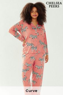 Chelsea Peers Pink Curve Curve Zebra Regular Button Up Long Pyjama Set (R73550) | 60 €