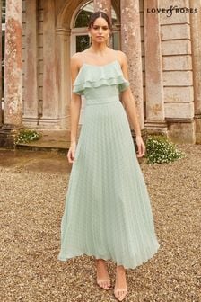 Love & Roses Sage Green Cami Frill Pleated Maxi Dress (R74605) | €38