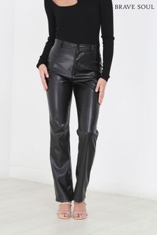 Brave Soul Black Faux Leather Straight Leg Trousers (R74840) | €44