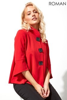 Veste Roman fluide boutonnée à col montant