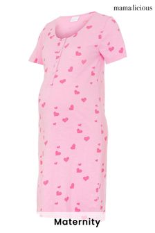 Mamalicious Pink Hearts Maternity And Nursing Function Night Dress (R75702) | SGD 34
