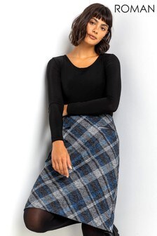 Roman Blue Check Print Textured Mini Skirt (R75710) | 34 €