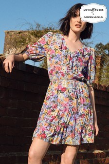 Love & Roses Blue floral Frill Tiered Wrap Dress (R77315) | ₪ 103