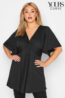 Yours Curve Black Twist Front Angel Sleeve Top (R78528) | LEI 173