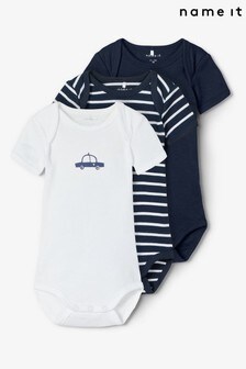 Name It Navy Stripe and Car Print Short Sleeve Bodysuit 3 Pack (R80135) | €9