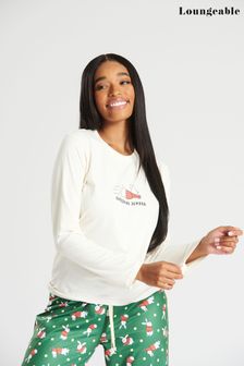 Loungeable Green Christmas Festive Print Supersoft Long Sleeve Top with Printed Trousers (R80363) | €40
