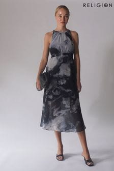 черный/серый - Платье миди с халтером Religion Destiny (R80372) | €52