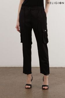 Religion Black Utility Inspired Trouser With Multiple Pockets In Soft Crepe (R80383) | $119