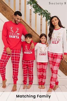 Society 8 Red Reindeer Matching Family Christmas PJ Set (R80388) | ₪ 121