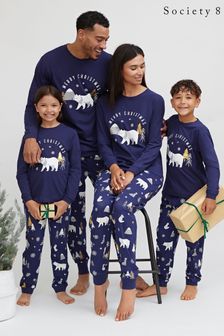 Society 8 Navy Forest Polarbear Matching Family Christmas Forest PJ Set (R80435) | €28